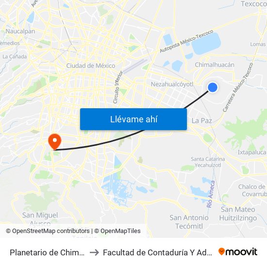 Planetario de Chimalhuacan to Facultad de Contaduría Y Administración map