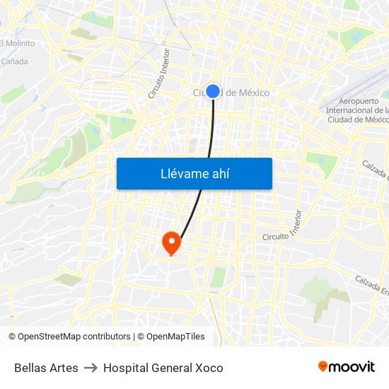Bellas Artes to Hospital General Xoco map