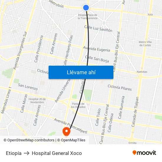 Etiopía to Hospital General Xoco map