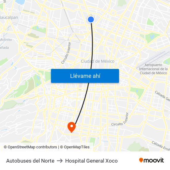Autobuses del Norte to Hospital General Xoco map