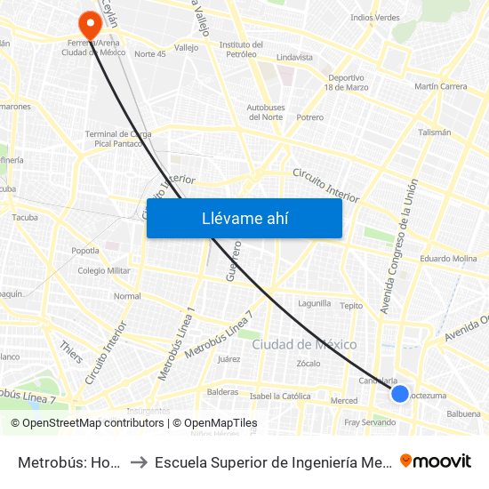 Metrobús: Hospital Balbuena to Escuela Superior de Ingeniería Mecánica Y Eléctrica Azcapotzalco map