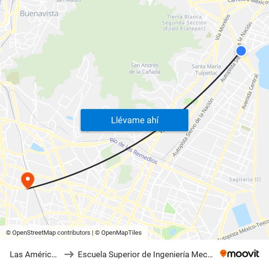 Las Américas (Mexibus) to Escuela Superior de Ingeniería Mecánica Y Eléctrica Azcapotzalco map