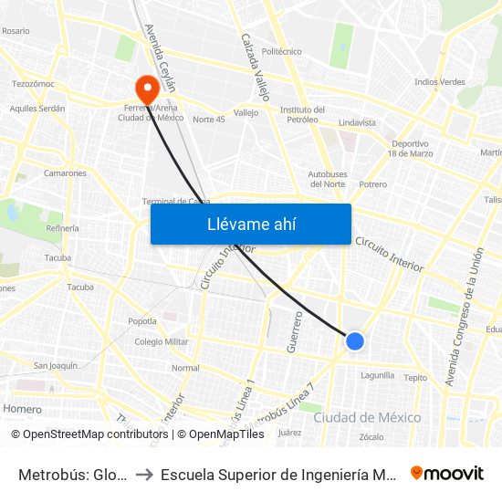 Metrobús: Glorieta Cuitláhuac to Escuela Superior de Ingeniería Mecánica Y Eléctrica Azcapotzalco map