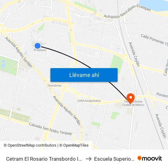 Cetram El Rosario Transbordo Intermodal Metro El Rosario El Rosario Croc VI Oyameles Azcapotzalco Cdmx 02100 México to Escuela Superior de Ingeniería Mecánica Y Eléctrica Azcapotzalco map