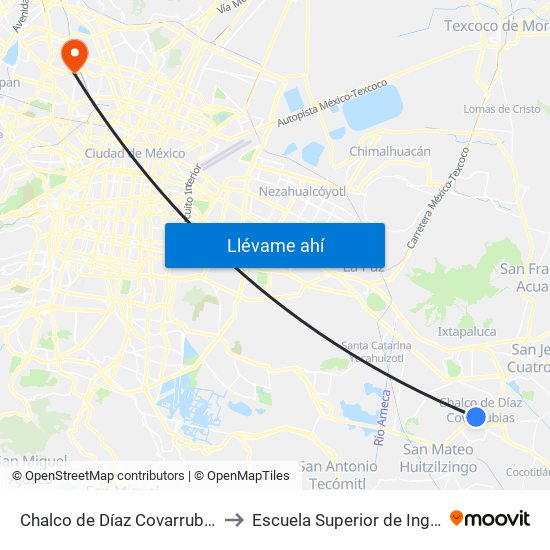 Chalco de Díaz Covarrubias Chalco Estado de México 56625 México to Escuela Superior de Ingeniería Mecánica Y Eléctrica Azcapotzalco map