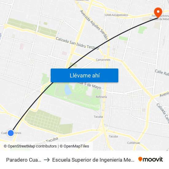 Paradero Cuatro Caminos 4 to Escuela Superior de Ingeniería Mecánica Y Eléctrica Azcapotzalco map