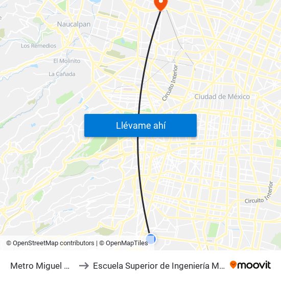 Metro Miguel Ángel de Quevedo to Escuela Superior de Ingeniería Mecánica Y Eléctrica Azcapotzalco map