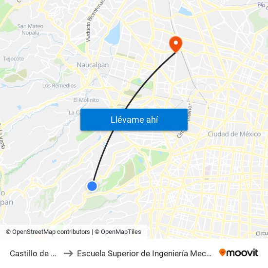 Castillo de Chapultepec to Escuela Superior de Ingeniería Mecánica Y Eléctrica Azcapotzalco map