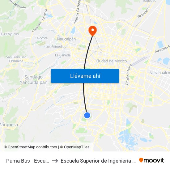 Puma Bus - Escuela de Trabajo Social to Escuela Superior de Ingeniería Mecánica Y Eléctrica Azcapotzalco map