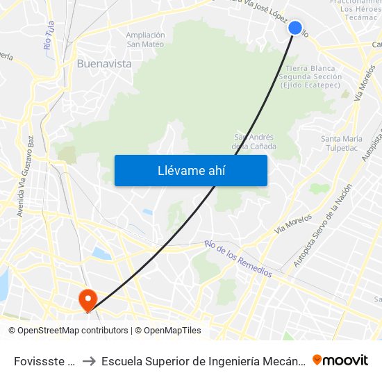 Fovissste (Mexibús) to Escuela Superior de Ingeniería Mecánica Y Eléctrica Azcapotzalco map