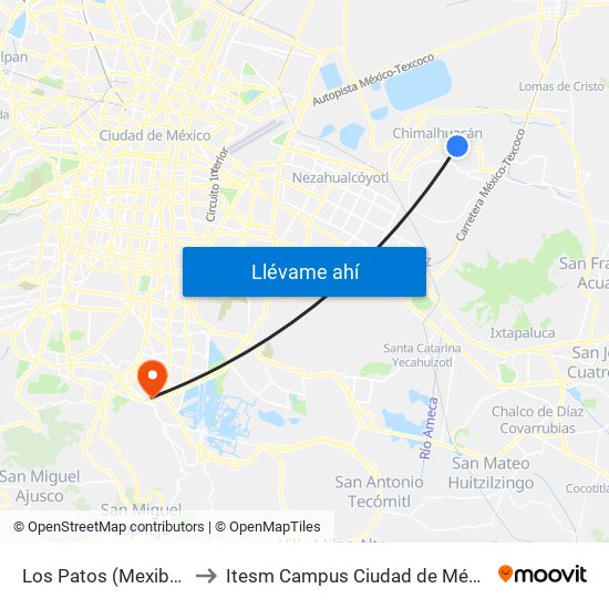 Los Patos (Mexibus) to Itesm Campus Ciudad de México map