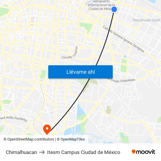Chimalhuacan to Itesm Campus Ciudad de México map