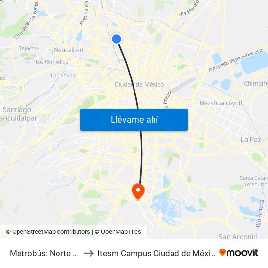 Metrobús: Norte 59 to Itesm Campus Ciudad de México map