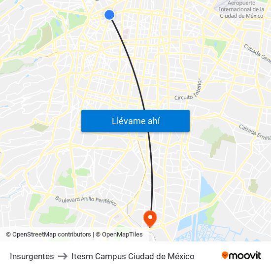 Insurgentes to Itesm Campus Ciudad de México map