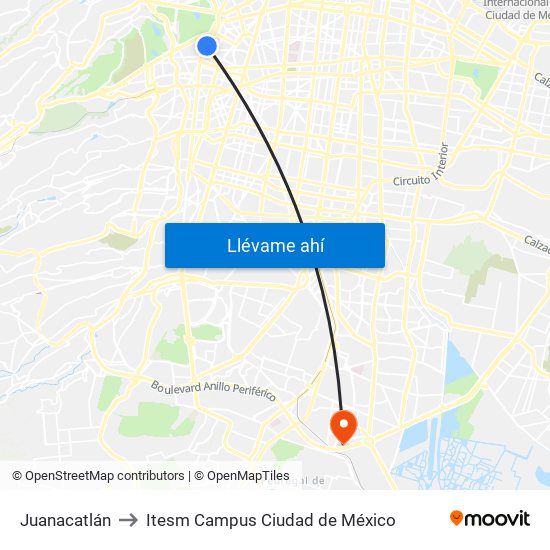 Juanacatlán to Itesm Campus Ciudad de México map