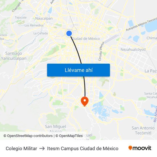 Colegio Militar to Itesm Campus Ciudad de México map