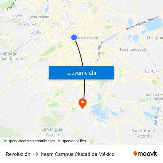 Revolución to Itesm Campus Ciudad de México map