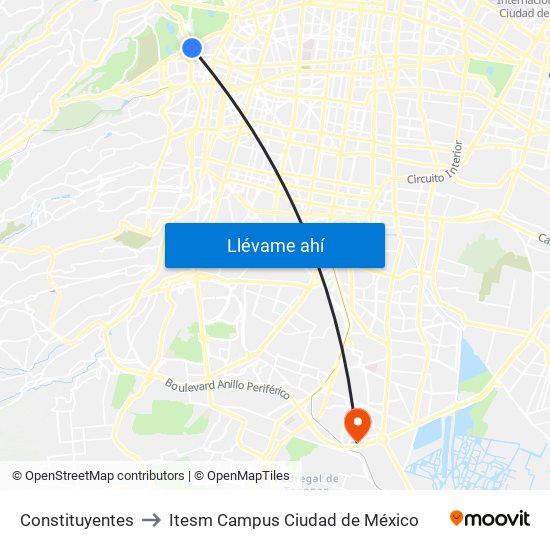 Constituyentes to Itesm Campus Ciudad de México map