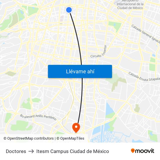 Doctores to Itesm Campus Ciudad de México map