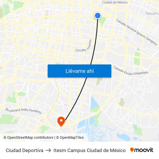 Ciudad Deportiva to Itesm Campus Ciudad de México map