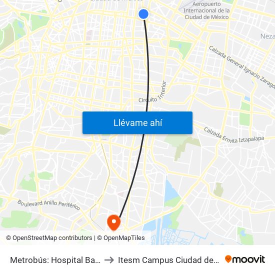 Metrobús: Hospital Balbuena to Itesm Campus Ciudad de México map