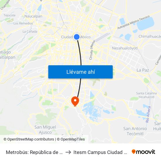 Metrobús: República de Argentina to Itesm Campus Ciudad de México map