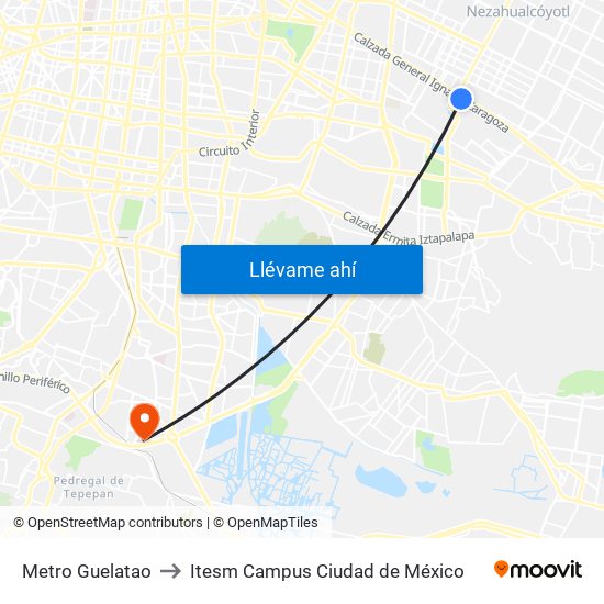 Metro Guelatao to Itesm Campus Ciudad de México map