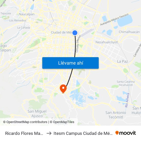 Ricardo Flores Magón to Itesm Campus Ciudad de México map