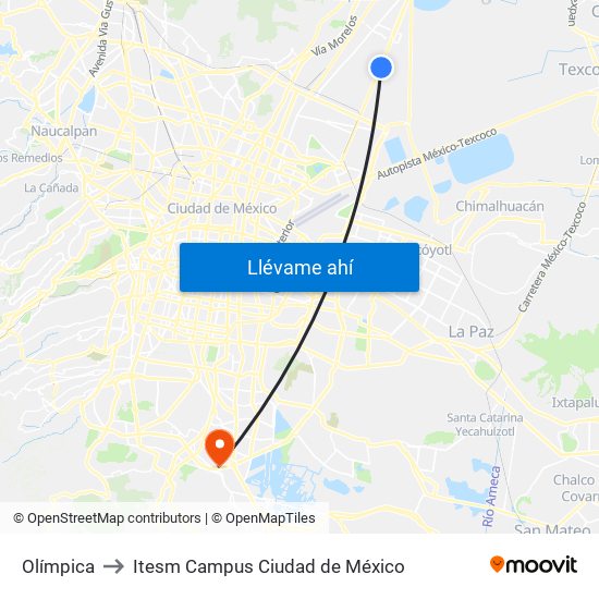 Olímpica to Itesm Campus Ciudad de México map