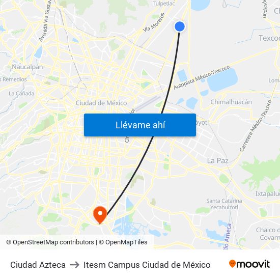 Ciudad Azteca to Itesm Campus Ciudad de México map