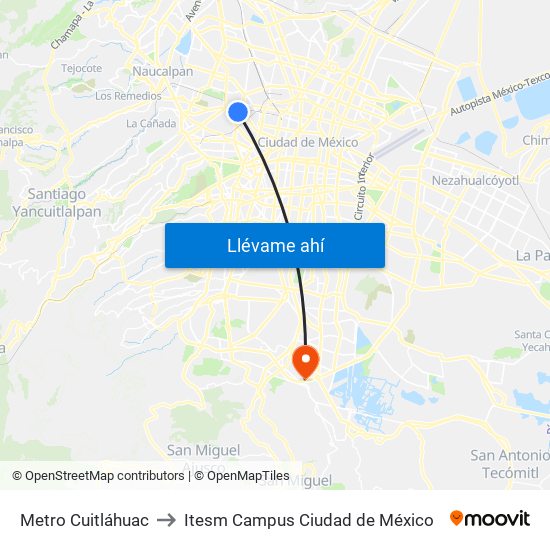 Metro Cuitláhuac to Itesm Campus Ciudad de México map