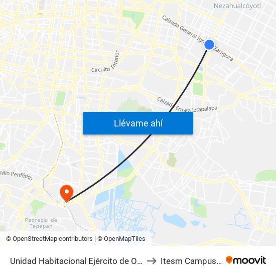 Unidad Habitacional Ejército de Oriente Iztapalapa Cdmx 09230 México to Itesm Campus Ciudad de México map