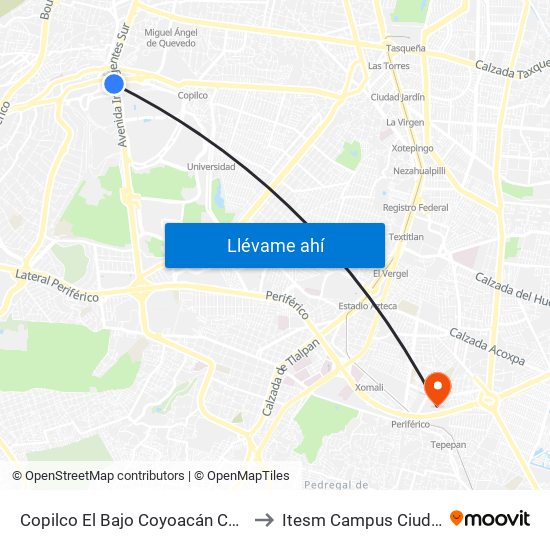 Copilco El Bajo Coyoacán Cdmx 04340 México to Itesm Campus Ciudad de México map
