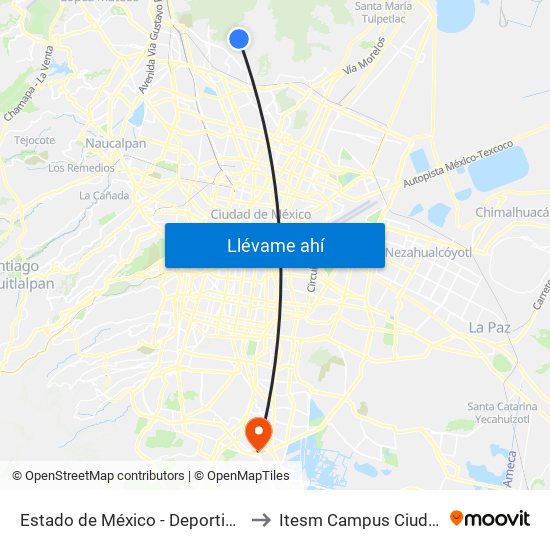 Estado de México - Deportivo Carmen Serdán to Itesm Campus Ciudad de México map