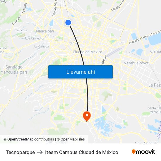 Tecnoparque to Itesm Campus Ciudad de México map