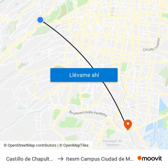 Castillo de Chapultepec to Itesm Campus Ciudad de México map