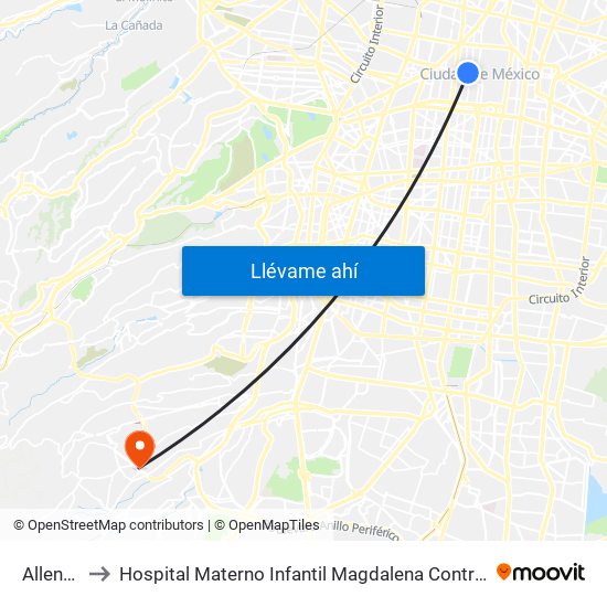 Allende to Hospital Materno Infantil Magdalena Contreras map