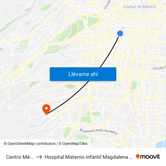 Centro Médico to Hospital Materno Infantil Magdalena Contreras map