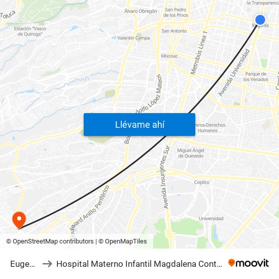 Eugenia to Hospital Materno Infantil Magdalena Contreras map