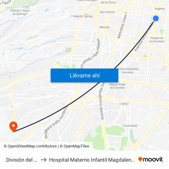 División del Norte to Hospital Materno Infantil Magdalena Contreras map