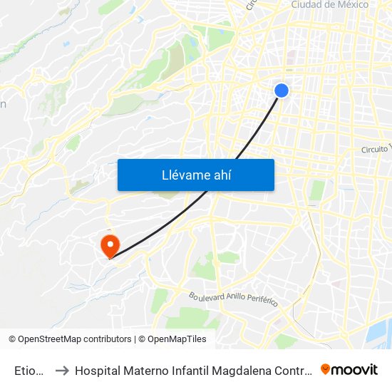 Etiopía to Hospital Materno Infantil Magdalena Contreras map