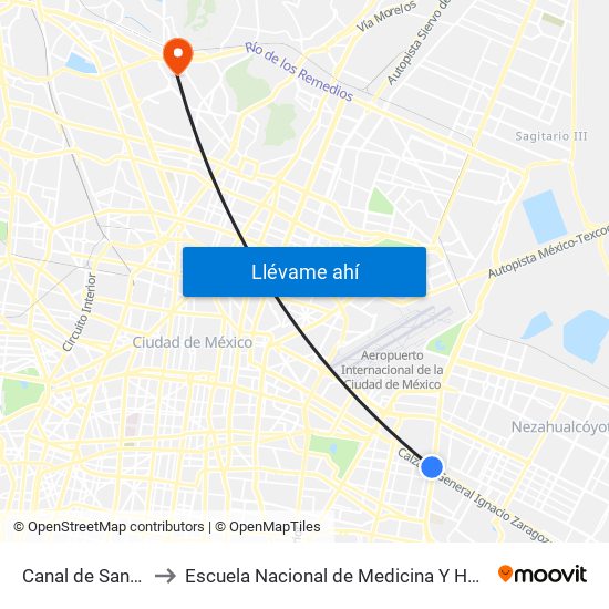 Canal de San Juan to Escuela Nacional de Medicina Y Homeopatía map