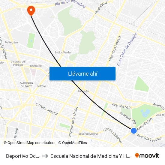 Deportivo Oceanía to Escuela Nacional de Medicina Y Homeopatía map