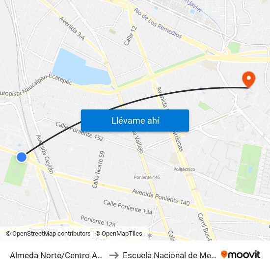 Almeda Norte/Centro Acuatico Azcapotzalco to Escuela Nacional de Medicina Y Homeopatía map