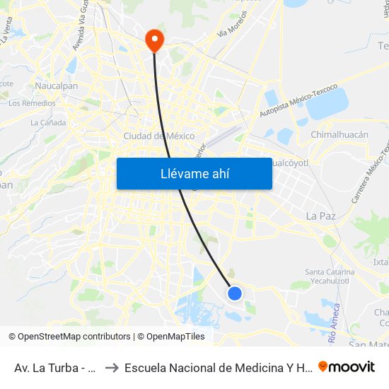 Av. La Turba - Gitana to Escuela Nacional de Medicina Y Homeopatía map