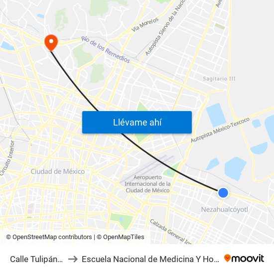 Calle Tulipán, 241 to Escuela Nacional de Medicina Y Homeopatía map
