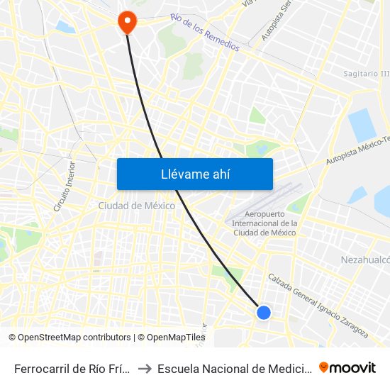 Ferrocarril de Río Frío - Ote. 245-B to Escuela Nacional de Medicina Y Homeopatía map