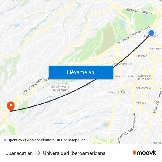 Juanacatlán to Universidad Iberoamericana map
