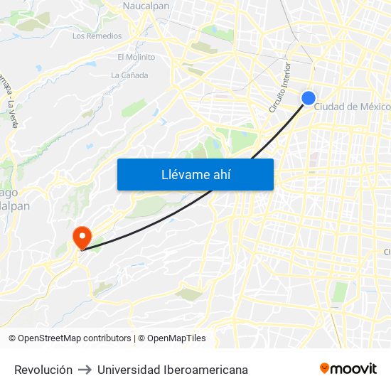 Revolución to Universidad Iberoamericana map