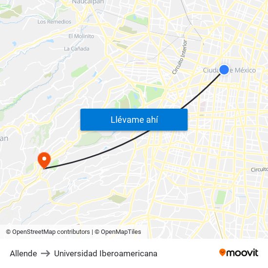 Allende to Universidad Iberoamericana map